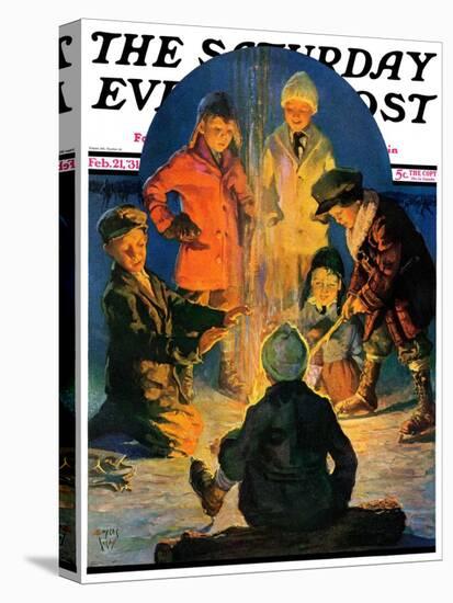 "Skaters' Bonfire," Saturday Evening Post Cover, February 21, 1931-Eugene Iverd-Premier Image Canvas