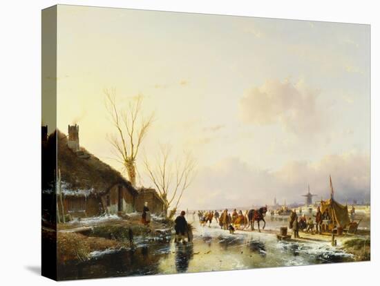 Skaters by a Booth on a Frozen River-Andreas Schelfhout-Premier Image Canvas