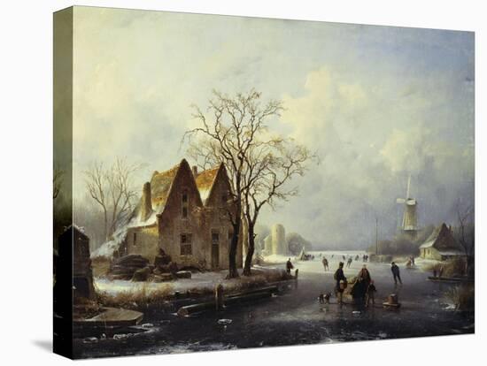 Skaters in a Frozen Winter Landscape-Andreas Schelfhout-Premier Image Canvas