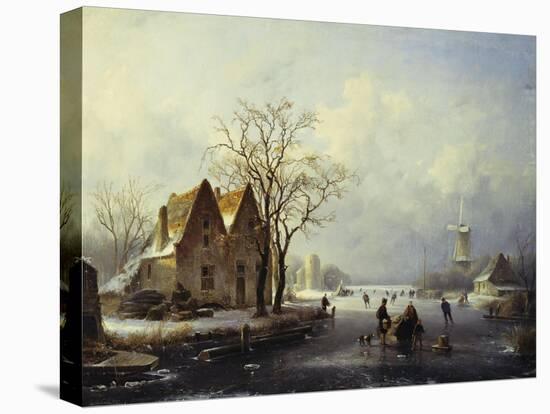 Skaters in a Frozen Winter Landscape-Andreas Schelfhout-Premier Image Canvas