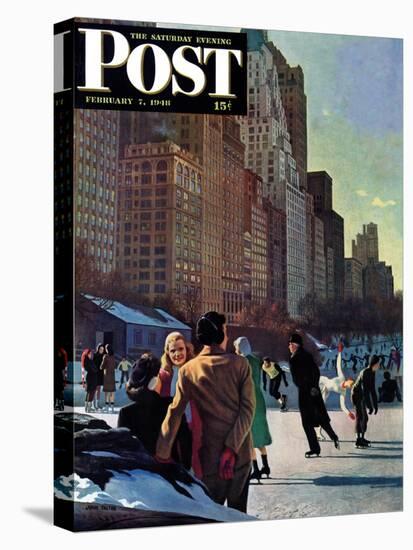 "Skaters in Central Park," Saturday Evening Post Cover, February 7, 1948-John Falter-Premier Image Canvas