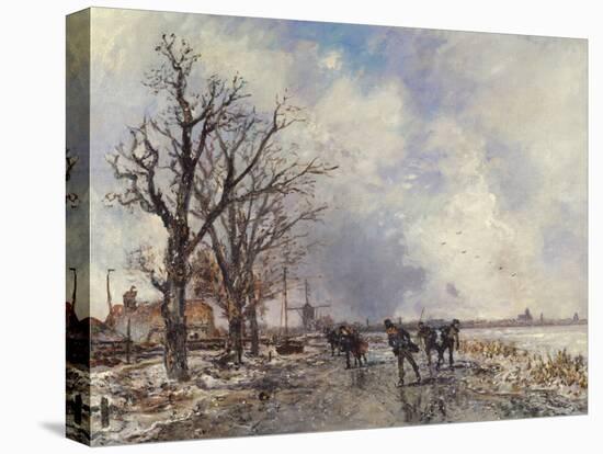 Skaters on the River Schie, near Rotterdam, 1866 (Oil on Canvas)-Johan-Barthold Jongkind-Premier Image Canvas