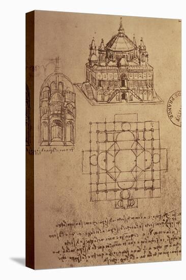 Sketch of a Square Church with Central Dome and Minaret-Leonardo da Vinci-Premier Image Canvas