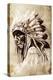 Sketch Of Tattoo Art, Indian Head, Chief, Vintage Style-outsiderzone-Stretched Canvas