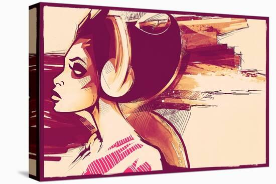 Sketchy Girl with Headphones-Jeff Langevin-Premier Image Canvas