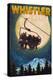 Ski Lift and Full Moon - Whistler, Canada-Lantern Press-Stretched Canvas