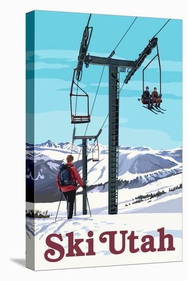 Ski Utah - Ski Lift Day Scene-Lantern Press-Stretched Canvas