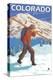 Skier Carrying Skis - Colorado-Lantern Press-Stretched Canvas