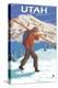 Skier Carrying Skis - Utah-Lantern Press-Stretched Canvas