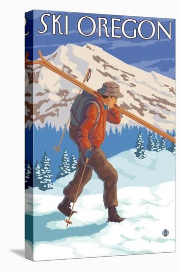 Skier Carrying Snow Skis, Oregon-Lantern Press-Stretched Canvas