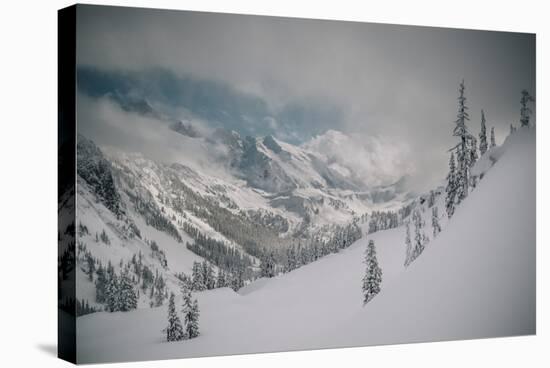 Skier Makes Some Steep Angle Powder Turns In Cascades Of Washington As A Snow Storm Begins To Clear-Jay Goodrich-Premier Image Canvas