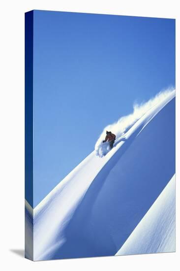 Skier Racing Down Mountain Slope-null-Stretched Canvas