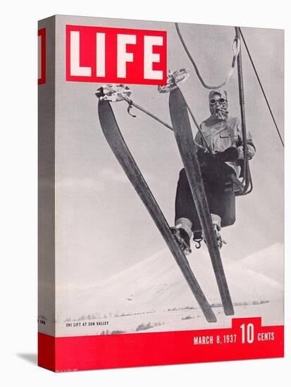 Skier Riding the Chair Lift at Sun Valley Ski Resort, March 8, 1937-Alfred Eisenstaedt-Premier Image Canvas