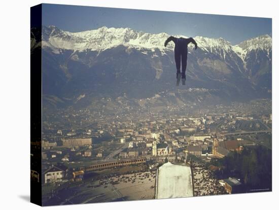 Skier Taking Off from the Bergisel Jump Hangs During Innsbruck Winter Olympics Competition-Ralph Crane-Premier Image Canvas