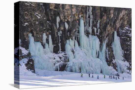 Skiers Underneath the Frozen Waterfall, Ski Piste-Mark Doherty-Premier Image Canvas