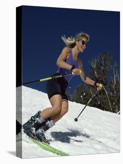 Skiing Downhill in Warm Weather Workout Gear-null-Premier Image Canvas