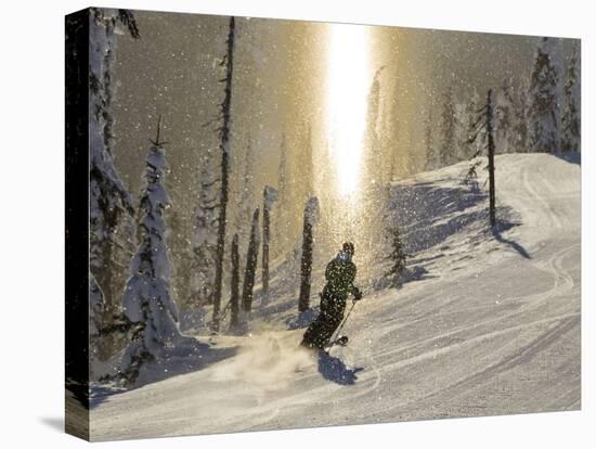 Skiing Through a Sundog on Corduroy Groomed Runs at Whitefish Mountain Resort, Montana, Usa-Chuck Haney-Premier Image Canvas