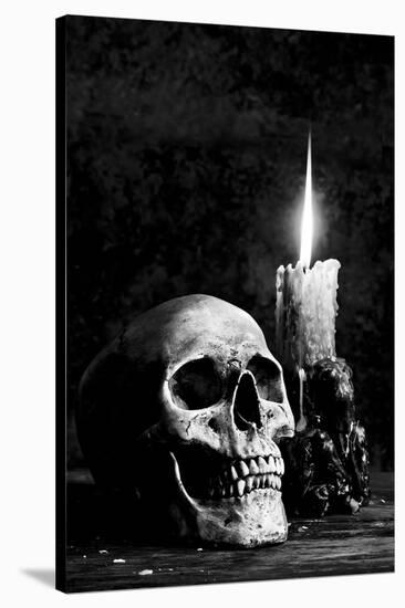 Skull Candle Black & White-null-Stretched Canvas