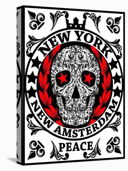 Skull New York Fun Man T Shirt Graphic Design-emeget-Stretched Canvas