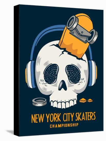 Skull, Skateboard, Vector Design Work-braingraph-Stretched Canvas