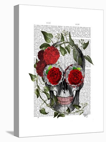 Skull with Roses and Vines-Fab Funky-Stretched Canvas
