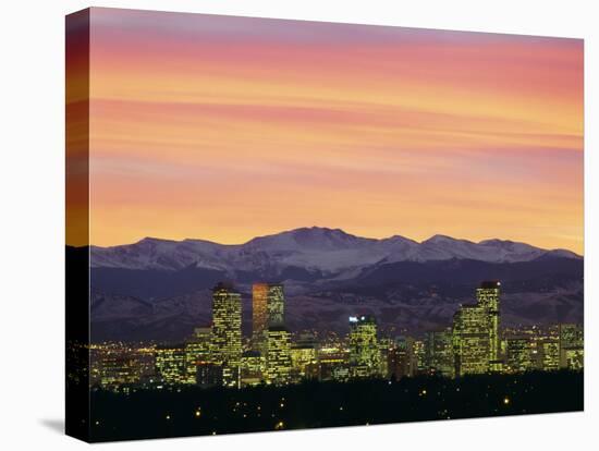 Skyline and Mountains at Dusk, Denver, Colorado, USA-null-Premier Image Canvas