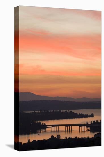 Skyline and Olympic Mountains, Sunset, Lake Washington, Seattle, Washington, USA-Merrill Images-Premier Image Canvas