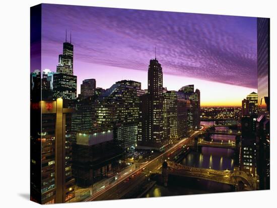 Skyline and River Looking West at Sunset, Chicago, Illinois, USA-Alan Klehr-Premier Image Canvas