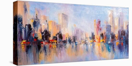 Skyline City View with Reflections on Water. Original Oil Painting on Canvas,-Elen11-Premier Image Canvas