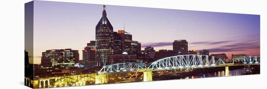 Skylines and Shelby Street Bridge at Dusk, Nashville, Tennessee, USA 2013-null-Stretched Canvas