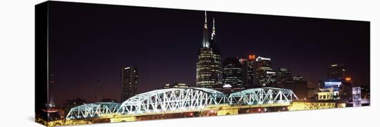 Skylines and Shelby Street Bridge at Night, Nashville, Tennessee, USA 2013-null-Stretched Canvas