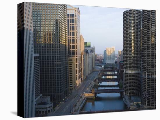 Skyscrapers Along the Chicago River and West Wacker Drive at Dawn, Chicago, Illinois, USA-Amanda Hall-Premier Image Canvas