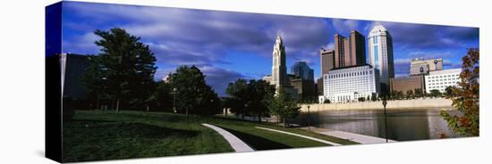 Skyscrapers at the waterfront, Scioto River, Columbus, Ohio, USA-null-Premier Image Canvas