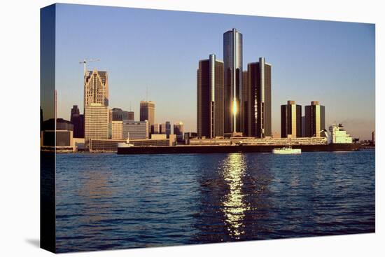 Skyscrapers by the water in Detroit-null-Premier Image Canvas