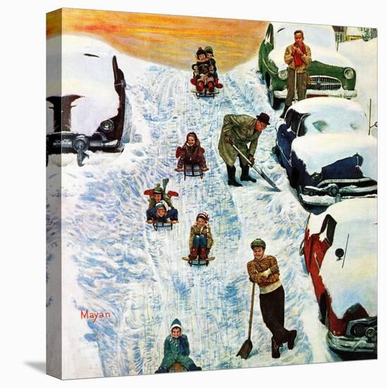 "Sledding and Digging Out," January 28, 1961-Earl Mayan-Premier Image Canvas