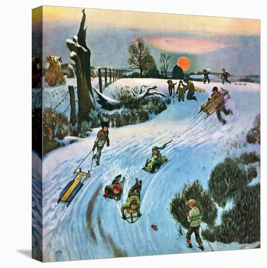 "Sledding by Sunset," December 18, 1948-John Falter-Premier Image Canvas