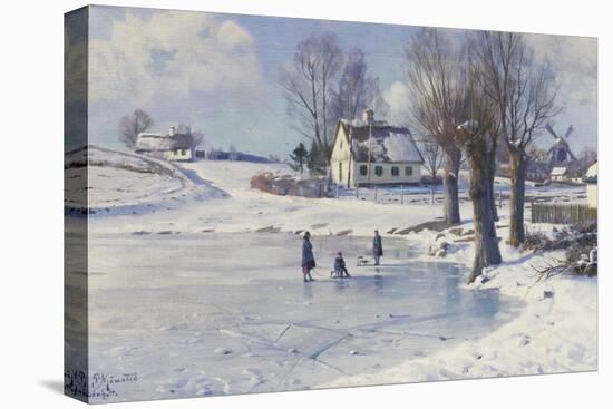 Sledging on a Frozen Pond-Peder Mork Monsted-Premier Image Canvas