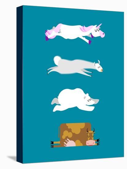 Sleeping Animals Set 3. Unicorn and Polar Bear. Cow and Llama. Wild Animal Sleeps. Sleepy Beast-popaukropa-Stretched Canvas