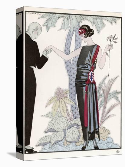 Sleeveless Slash Neck Chinese or Orientally Inspired Black Dress by Worth with Red Tassel Detail-Georges Barbier-Premier Image Canvas