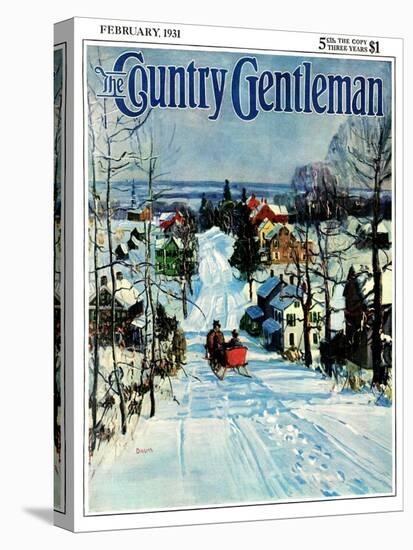 "Sleigh on Snowy Village Street," Country Gentleman Cover, February 1, 1931-Walter Baum-Premier Image Canvas