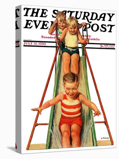 "Sliding into Water," Saturday Evening Post Cover, July 12, 1930-Lawrence Toney-Premier Image Canvas