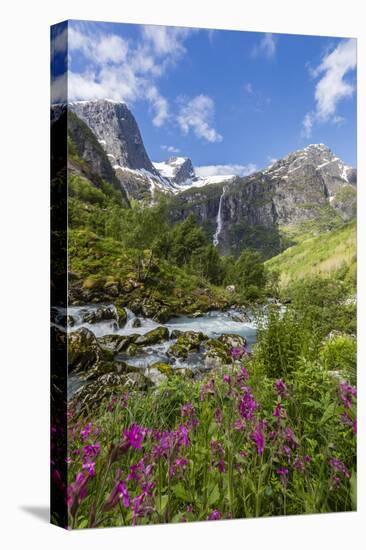 Slow Shutter Speed Silky Water of the Olden River as it Flows Along Briksdalen-Michael Nolan-Premier Image Canvas