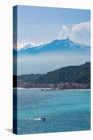 Small Boat Passing the Awe Inspiring Mount Etna, UNESCO World Heritage Site-Martin Child-Premier Image Canvas