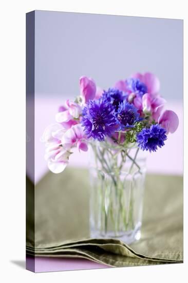 Small Bouquet with Cornflowers and Vetch on Green Silk-Brigitte Protzel-Premier Image Canvas