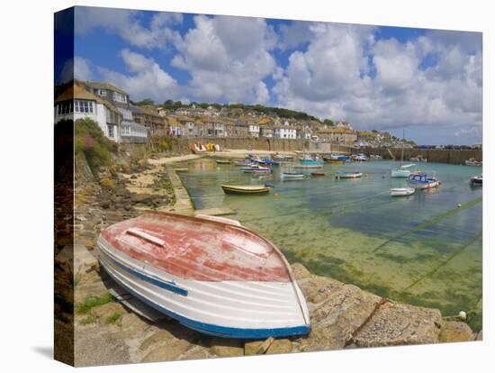 Small Unturned Boat on Quay and Small Boats in Enclosed Harbour at Mousehole, Cornwall, England-Neale Clark-Premier Image Canvas