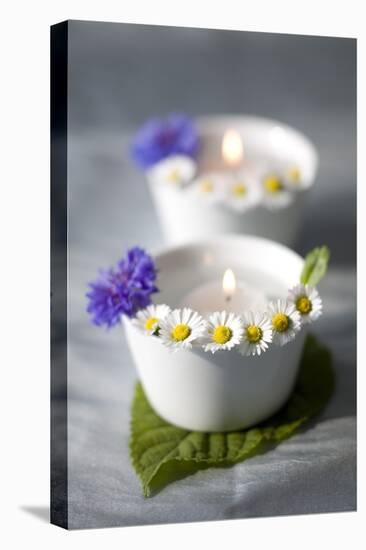 Small White Bowls with Floating Candles and Daisies-Brigitte Protzel-Premier Image Canvas