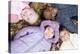 Smiling Children Lying on Autumn Leaves-Ian Boddy-Premier Image Canvas