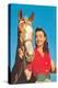Smiling Cowgirl with Horse-null-Stretched Canvas