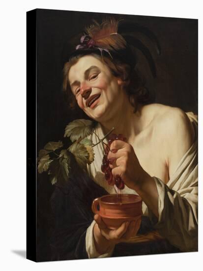 Smiling Young Man Squeezing Grapes, 1622 (Oil on Canvas)-Gerrit van Honthorst-Premier Image Canvas