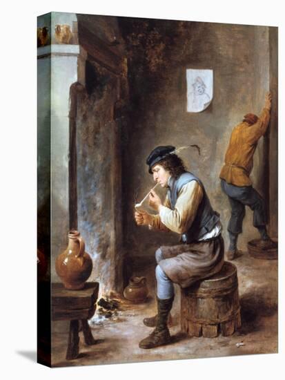 Smoker in Front of a Fire, 17th Century-David Teniers the Younger-Premier Image Canvas